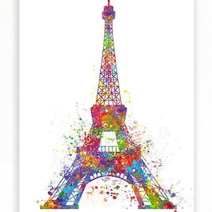 Impresión artística en acuarela de la Torre Eiffel de París - Póster de la Torre Eiffel de París - Impresión de pared de la Torre Eiffel de París - Impresión decorativa de monumentos de París