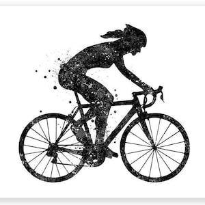 Female Road Cyclist Watercolor Art Print - Bike Wall Decor