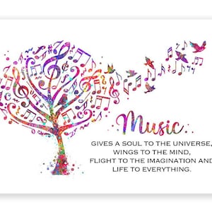 Muziek inspirerend citaat Art Print - solsleutel muziek symbool aquarel kunst - solsleutel muzieknoot muur decor - muziekstudio decor
