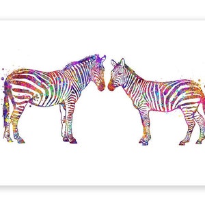 Zebra Watercolour Art Print - Zebra Couple Watercolour Print - Zebra Poster - Safari Animal Poster - Zebra Safari Animal Print