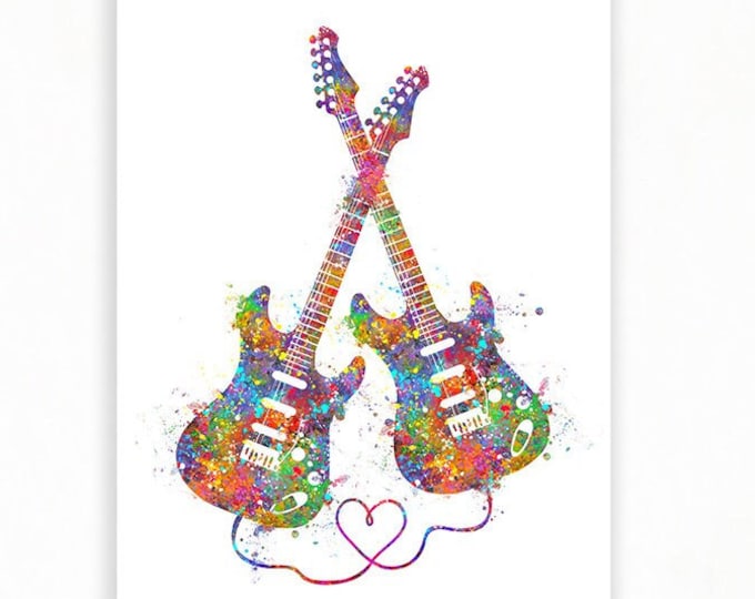 E-Gitarre Aquarell Druck - Musikinstrument AquarellKunst - MusikPaar Geschenk - Musik Studio Dekor - Geschenk für Gitarrist