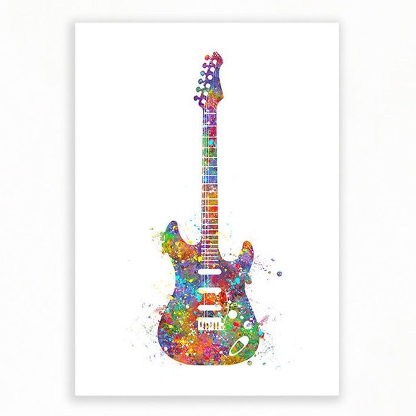 Guitar Watercolour Print - Music Instrument Watercolour Art - Guitar Print - Guitar Poster - Music Studio Decor - Gift for Guitarist