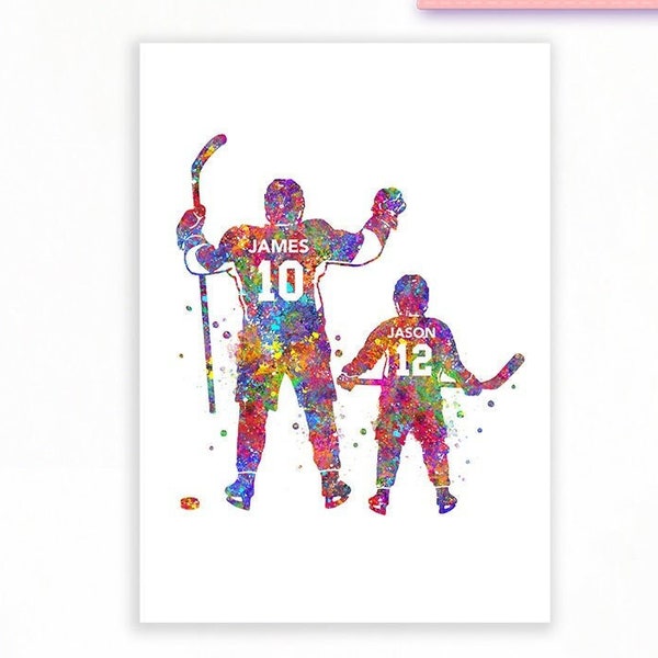 Personalised Ice Hockey Player Father and Son Watercolour Art Print - Ice Hockey Player Poster - Ice Hockey Print -Ice Hockey Art Decor