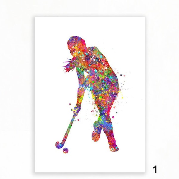 Field Hockey Watercolour Art - Field Hockey Gift Ideas - Hockey Artwork - Field Hockey Prints - Field Hockey Art