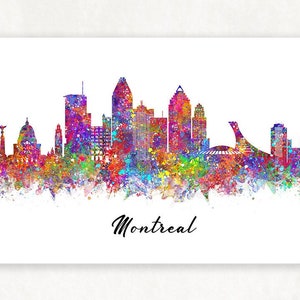 Impresión artística en acuarela del horizonte de Montreal - Impresión del paisaje urbano de Montreal - Impresión del horizonte de Montreal - Decoración de pared del horizonte de Montreal - Regalo de inauguración de la casa