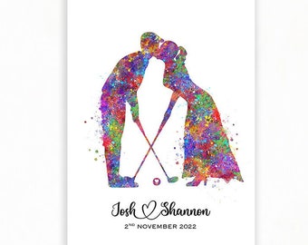 Personalisiertes Golfpaar Aquarell Druck - Golf Poster - Hochzeitsgeschenk - Valentinstagsgeschenk - Golf Sport Dekor - Golf Jahrestag Geschenk