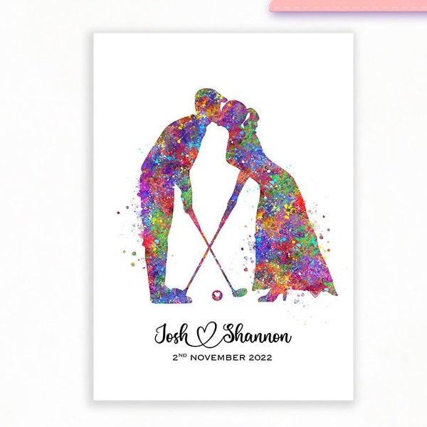 Personalised Golf Couple Watercolour Print - Golf Poster - Wedding Golf Gift - Valentine's Gift - Golf Sports Decor - Golf Anniversary Gift