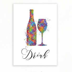 Trink Spruch Aquarell Druck: Spruch für die Küche