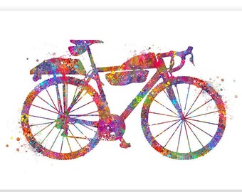 Gravel Bike Watercolor Art Print: Colorful Bicycle Decor
