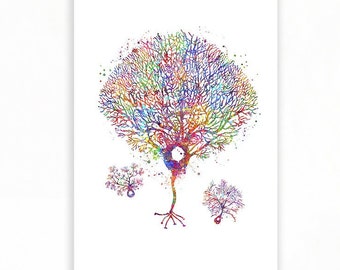 Purkinje Neuron Watercolor Art Print  - Central Nervous System Art - Neurosurgery Art - Medical Art Poster Neurology Gift Neurology Art AS2