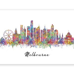 Melbourne Skyline Watercolour Art Print - Melbourne Cityscape Print - Melbourne Skyline Print - Melbourne Skyline Decor - Housewarming Gift