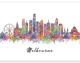 Impresión artística en acuarela del horizonte de Melbourne: decoración urbana