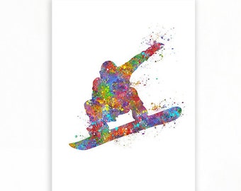 Snowboarding Wall Art - Snowboarder Watercolor Print - Snowboard Watercolor Print - Winter Sports Watercolor Art - Gift for Him