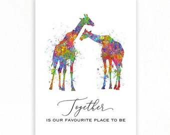 Giraffe Love Quote Watercolour Art Print - Giraffe Couple Print - Couple Prints - Couple Portrait - Anniversary Gift - Valentines Day Gift