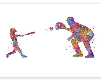 Baseball Father and Son Watercolour Art Print - Baseball Sport Poster - Baseball Player Prints,Baseball Player Poster,Baseball Sports Poster