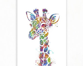 Giraffe Peeking Watercolor Print - Safari Animal Wall Art - Giraffe Poster - Giraffe Prints - Safari Animal Nursery Decor - Wildlife Poster