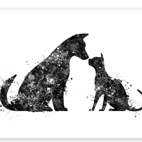 Cat and Dog Watercolor Print Cat and Dog Poster Cat and Etsy