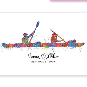 Personalised Kayaking Couple Watercolor Print - Kayaking Poster - Wedding Gift - Valentine's Gift - Kayak Sports Decor