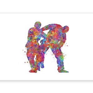Father and Son Jiu-Jitsu Watercolour Art Print - Jiu-Jitsu Martial Arts Poster - Ju-Jitsu Martial Arts Print - Father and Son Gift