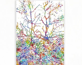 Neural Network Watercolor Art Print - Neuron Synapses Art - Neurology Poster - Neural Network Diagram Brain Abstract Art Neurology Art AS55