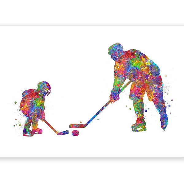 Ice Hockey Father and Son Watercolour Wall Art - Ice Hockey Player Watercolor Print - Winter Sports Watercolor Art - Gift for Son