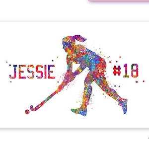 Personalised Field Hockey Watercolour Print - Field Hockey Poster - Gift for Daughter -  Field Hockey Wall Decor - Sports Gift