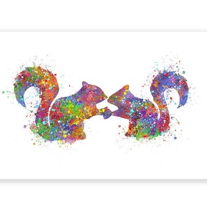 Squirrel Kissing Watercolor Art Print - Gift for Couple - Animal Prints  - Squirrel Poster - Wedding Gift Ideas - Anniversary Gift Ideas