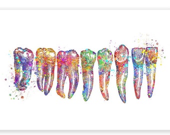 Human Teeth Watercolor Art Print, Teeth Row Poster, Molars and Incisors Print,  Gift for Dentist, Dentistry Art, Teeth Illustration Art AS42