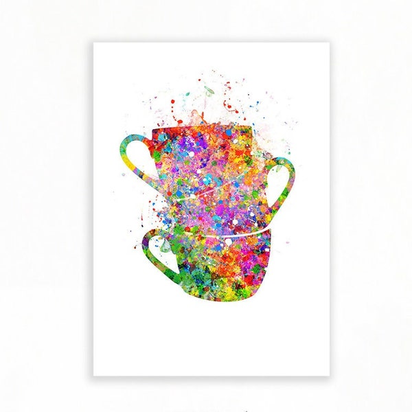 Coffee Cups Watercolor Art Print - Kitchen Wall Art - Kitchen Wall Decor - Dining Room Decor - Kitchen Prints - Cups Poster