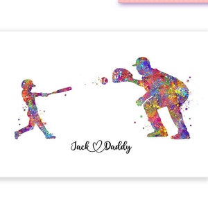 Personalized Father and Son Baseball Watercolor Art Print
