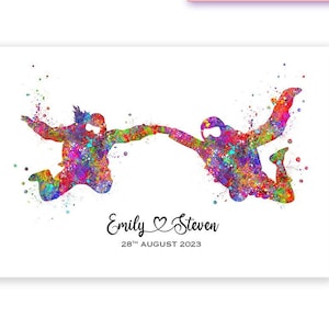 Gepersonaliseerde skydiving paar aquarel Art Print - Skydiving paar kunst - paar afdrukken - cadeau voor paar - verjaardagscadeau