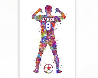 Impresión personalizada de acuarela de jugador de fútbol: decoración deportiva para habitación