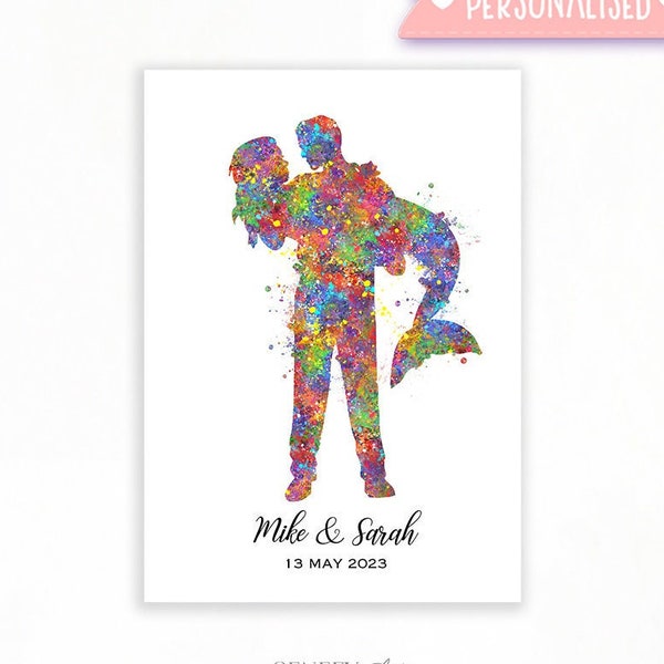 Personalised Mermaid Couple Watercolour Print - Couple Prints - Wedding Anniversary Gift - Wedding Gift Ideas - Couple Poster Print