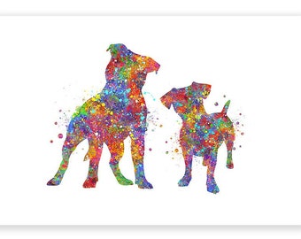 Staffordshire Bull Terrier & Jack Russell Watercolor Art Print