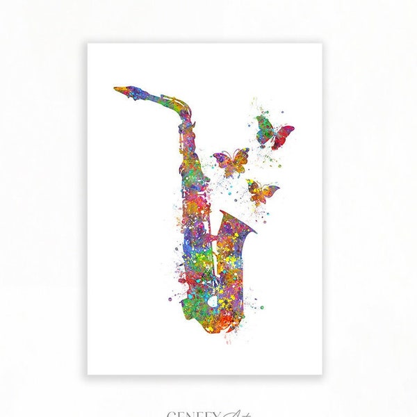 Saxophone Watercolour Art Print - Saxophone Print - Saxophone Poster -  Music Instrument Watercolour - Music Studio Decor