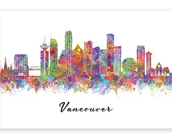 Vancouver Skyline Watercolour Art Print - Vancouver Cityscape Print - Vancouver Skyline Print - Vancouver Skyline Wall Decor