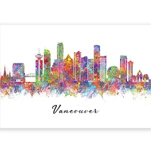 Vancouver Skyline Watercolour Art Print Vancouver Cityscape Print Vancouver Skyline Print Vancouver Skyline Wall Decor image 1