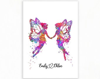 Personalised Fairy Watercolour Art Print, Fairy Watercolour Print, Fairy Poster, Girls Room Decor, Gift for Daughters, Gift for Sisters