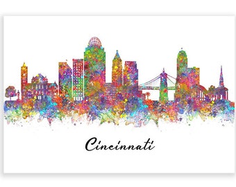 Cincinnati Skyline Watercolor Art Print