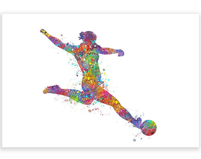Football Watercolour Art - Female Soccer Player Art - Gift for Daughter - Soccer Girl Poster - Football Wall Decor - Soccer Artwork