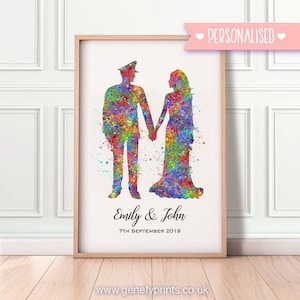 Personalisierter Polizist Paar Aquarell Druck - Paar Drucke - Hochzeitstag Geschenk - Paar Poster Druck
