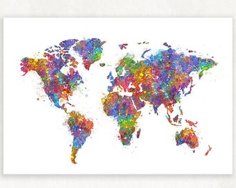 World Map Watercolor Art Print - World Map Wall Decor - World Map Poster - World Map Print - World Map Home Decor - Office Decor