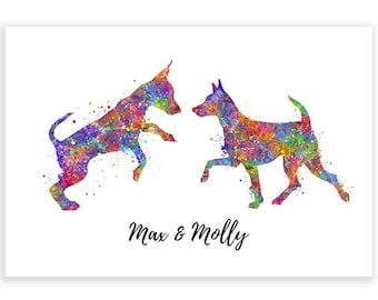 Personalized Miniature Pinscher Watercolor Art Print: Dog Lover Gift