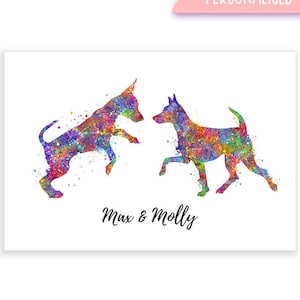 Personalised Miniature Pinscher Watercolor Art Print - Miniature Pinscher Prints , Gift for Dog Lover, Gift for Her, Dog Wall Art