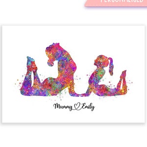 Personalised Yoga Mother and Daughter Watercolour Art Print - Family Yoga Poster - Wellness Wall Art - Yoga Prints  Sports room Decor