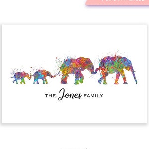 Personalised Elephant Family Watercolor Print - Elephant Herd Poster - Family Poster - Family Prints