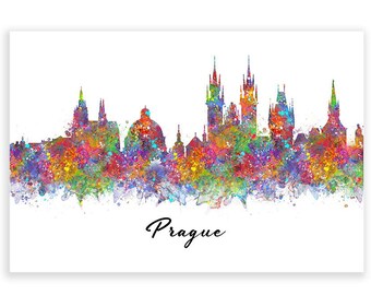 Prague Skyline Watercolour Art Print - Prague Cityscape Print - Prague Skyline Print - Prague Skyline Wall Decor - Housewarming Gift