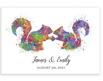 Personalised Squirrel Couple Watercolour Print - Squirrel Couple Portrait - Wedding Gift Idea - Anniversary Gift Ideas - Gift for Couple