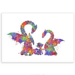 Dragon Family of 3 Watercolor Art Print  - Family Portrait  - Family Prints - Home Wall Decor - Home Wall Art - Housewarming Gift