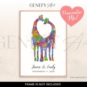 Personalised Giraffe Couple Watercolour Print - Giraffe Couple Portrait - Wedding Gift Idea - Anniversary Gift Ideas - Gift for Couple